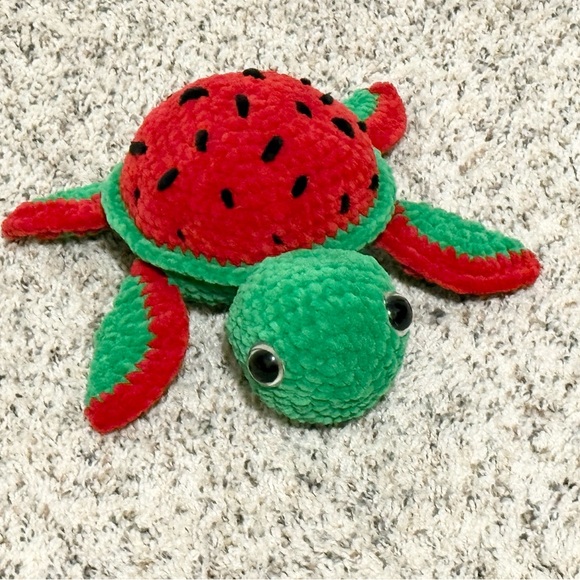 Handmade Crochet Fruit Turtle, Amigurumi  Stuffed turtle,  Watermelon Turtle - Picture 7 of 7